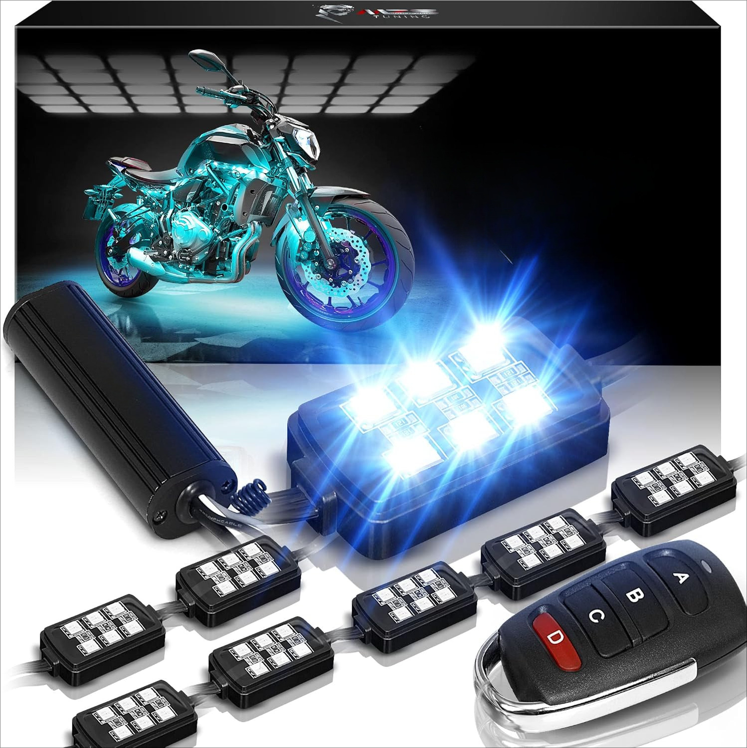 Rgb Underglow Strip - 8Pcs Motorcycle LED Light Kit, Multi-Color