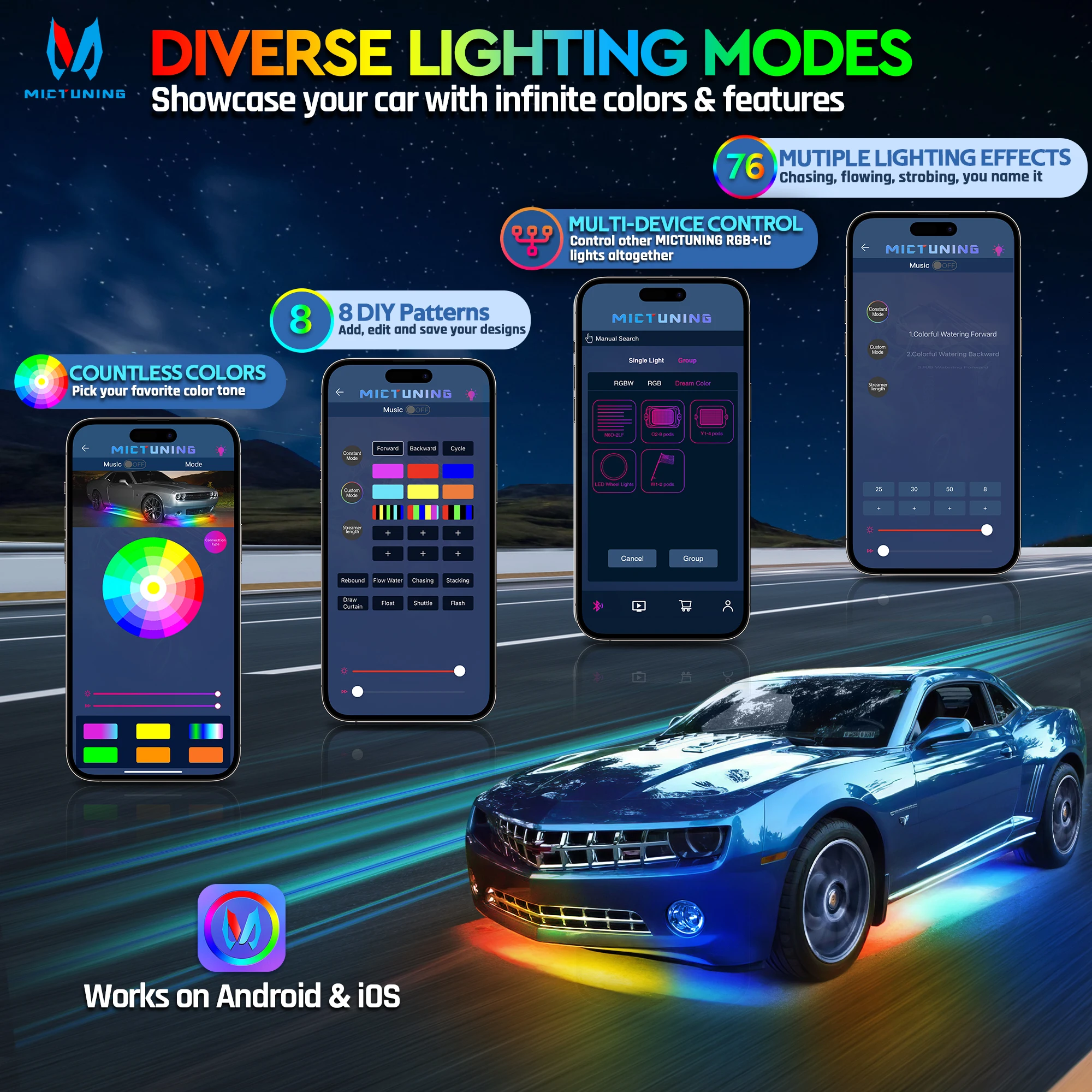 Rgb Underglow Strip - MICTUNING N8 Car Underglow Light Bar