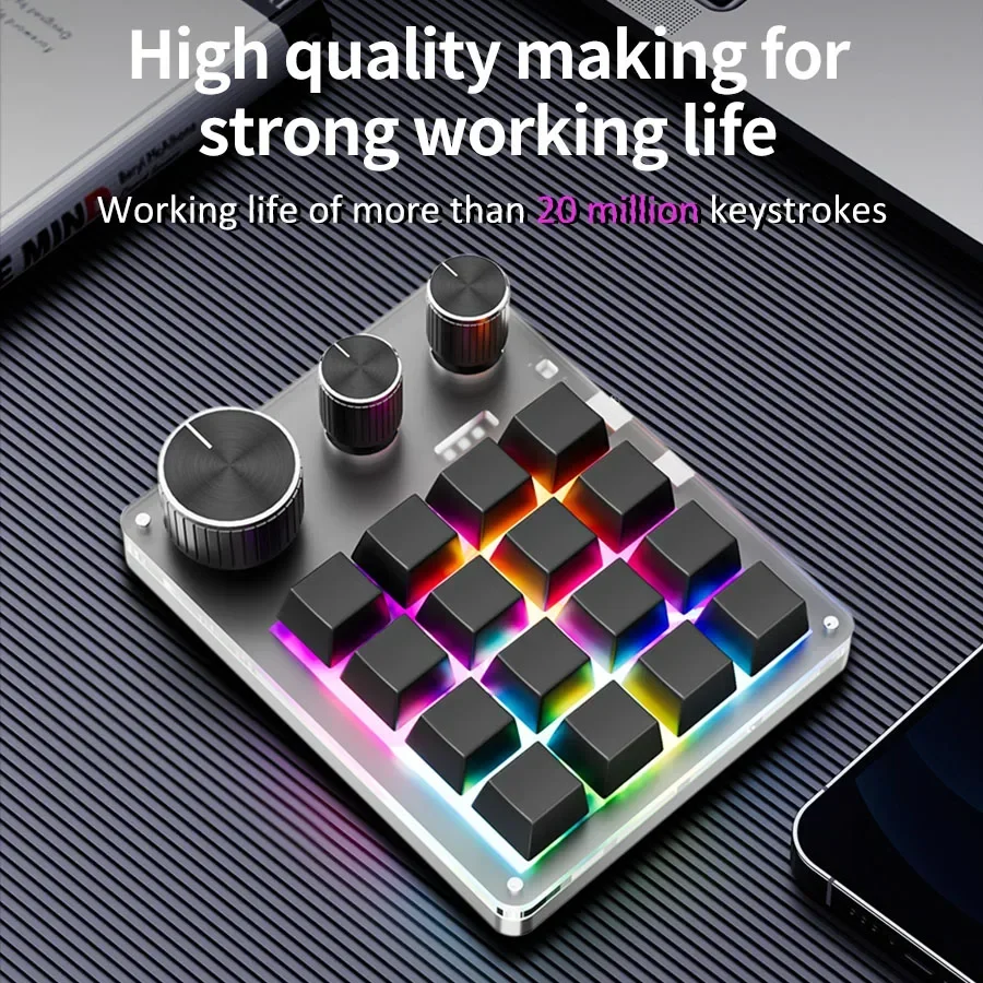 Gaming Keyboard Mini Mechanical - 16-Key Custom Mechanical Keyboard 3 Knobs