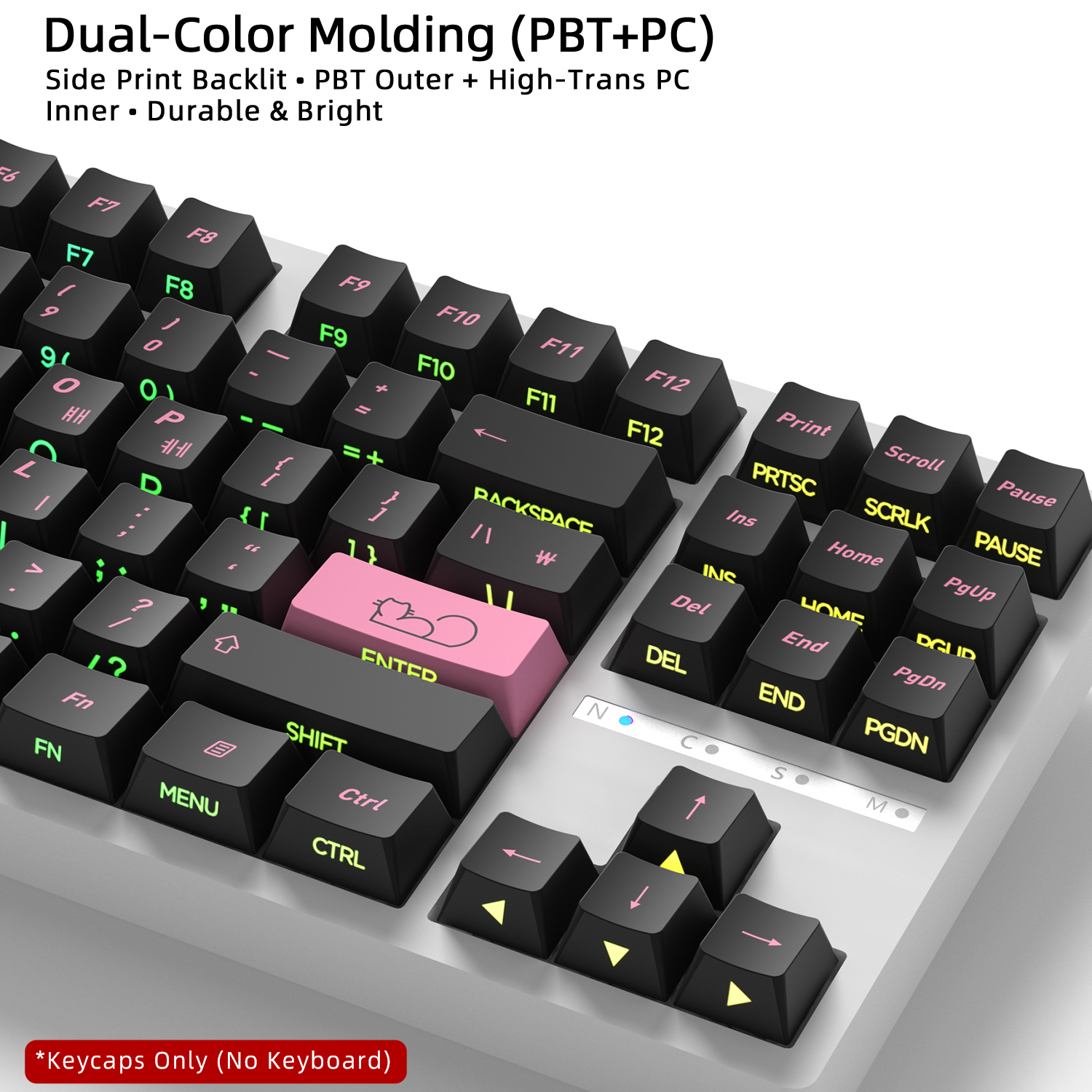 Keyboard Gaming Black - Cute Cat Side Printed Korean Keycaps
