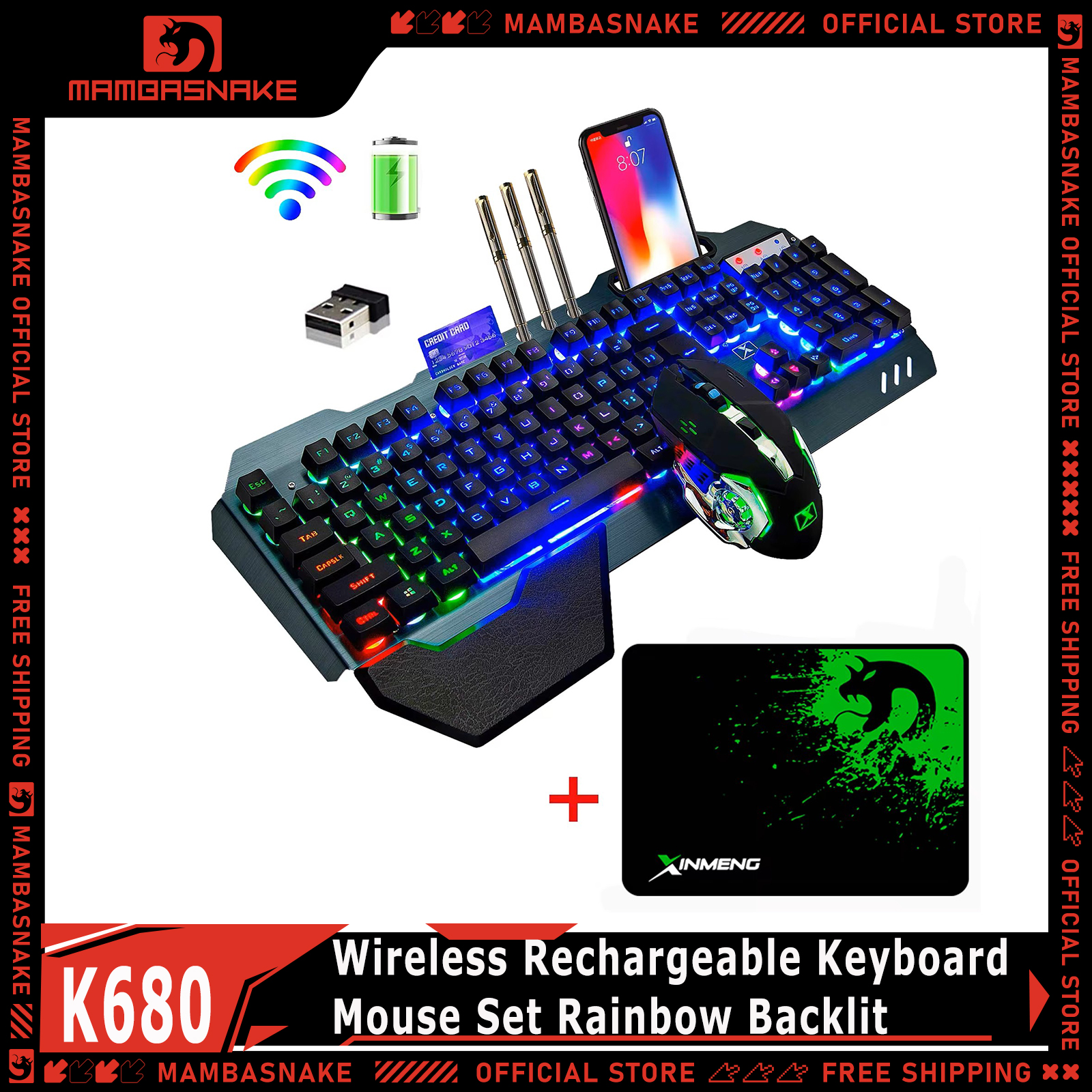 Gaming Keyboard And Mouse For Xbox - MAMBASNAKE K680 Wireless Rechargeable Keyboard Mouse