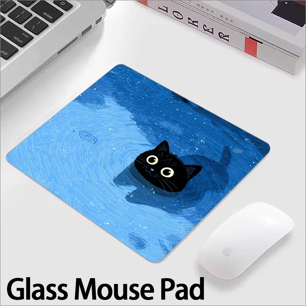 Keyboard Gaming Black - Cute Black Cat Glass Mouse Pad