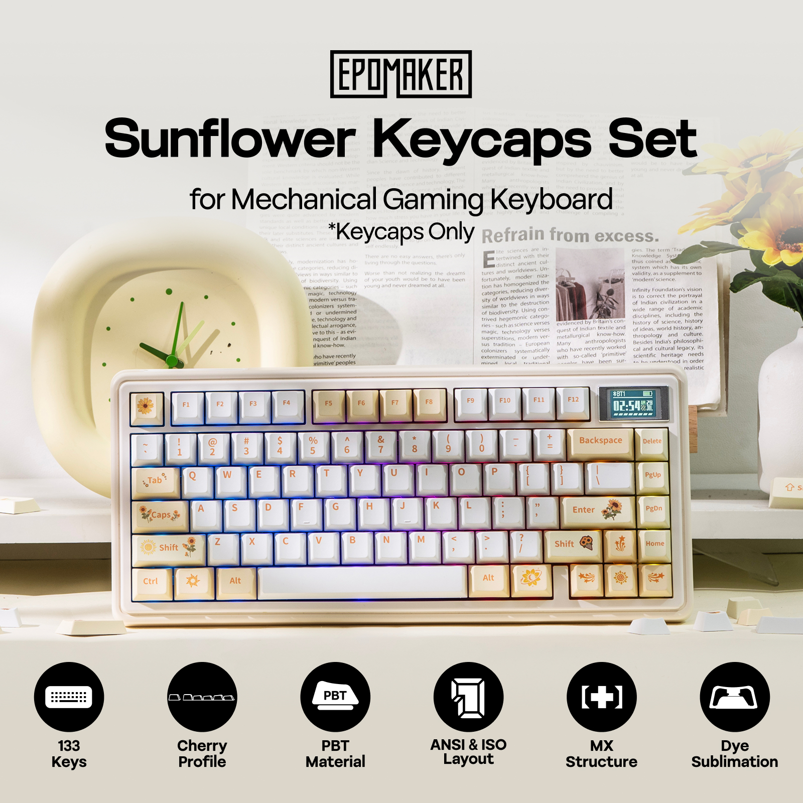 EPOMAKER Sunflower Keycaps Set - Gaming Keyboard Mechanical Wireless ulasan dan harga