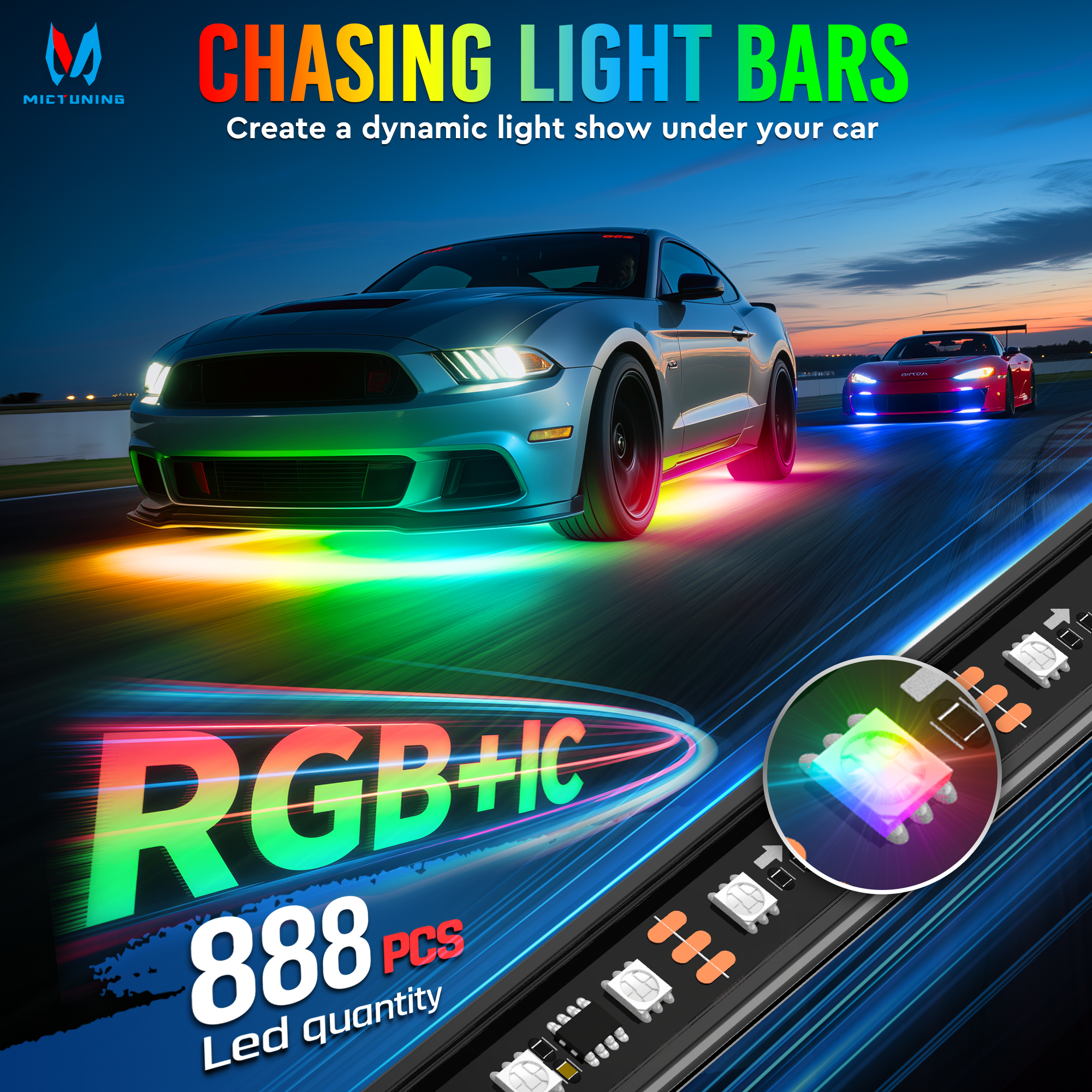 MICTUNING U8 Car Underglow Lig - Rgb Underglow Strip ulasan dan harga
