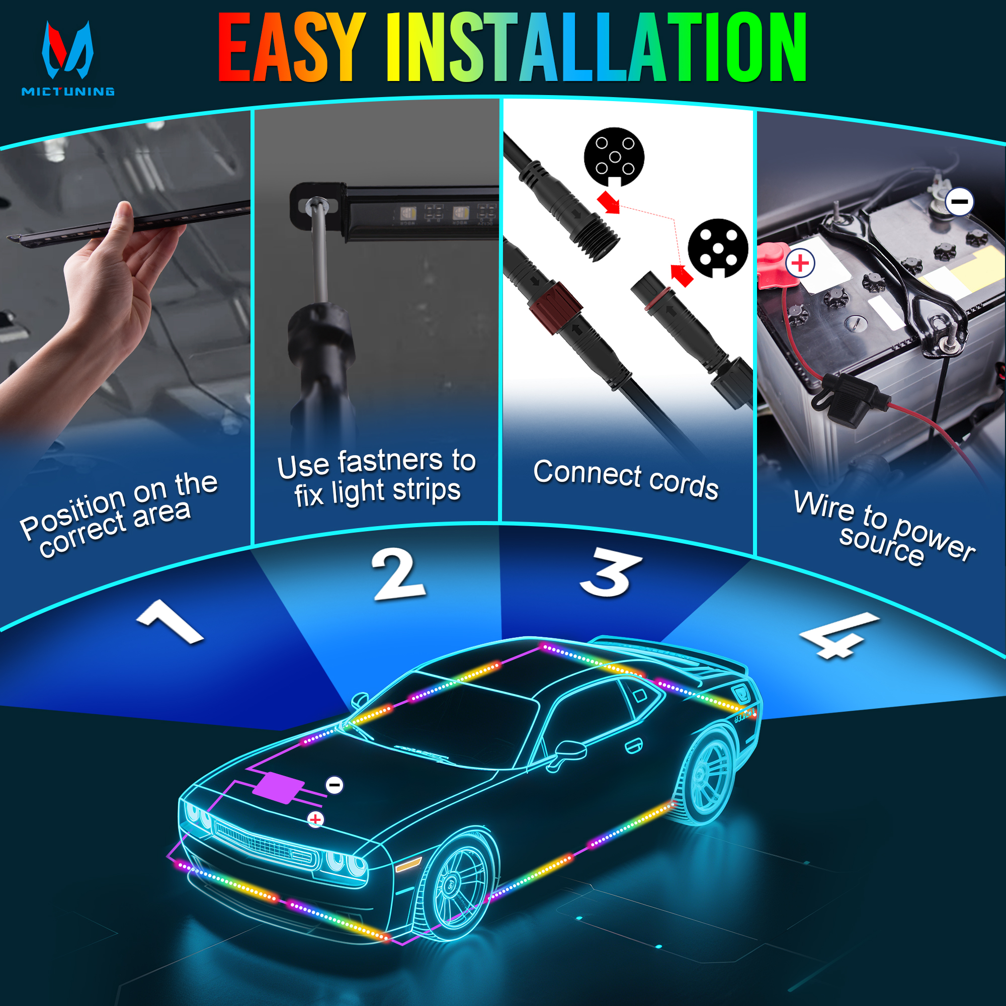 MICTUNING U8 Car Underglow Lig - Rgb Underglow Strip ulasan dan harga