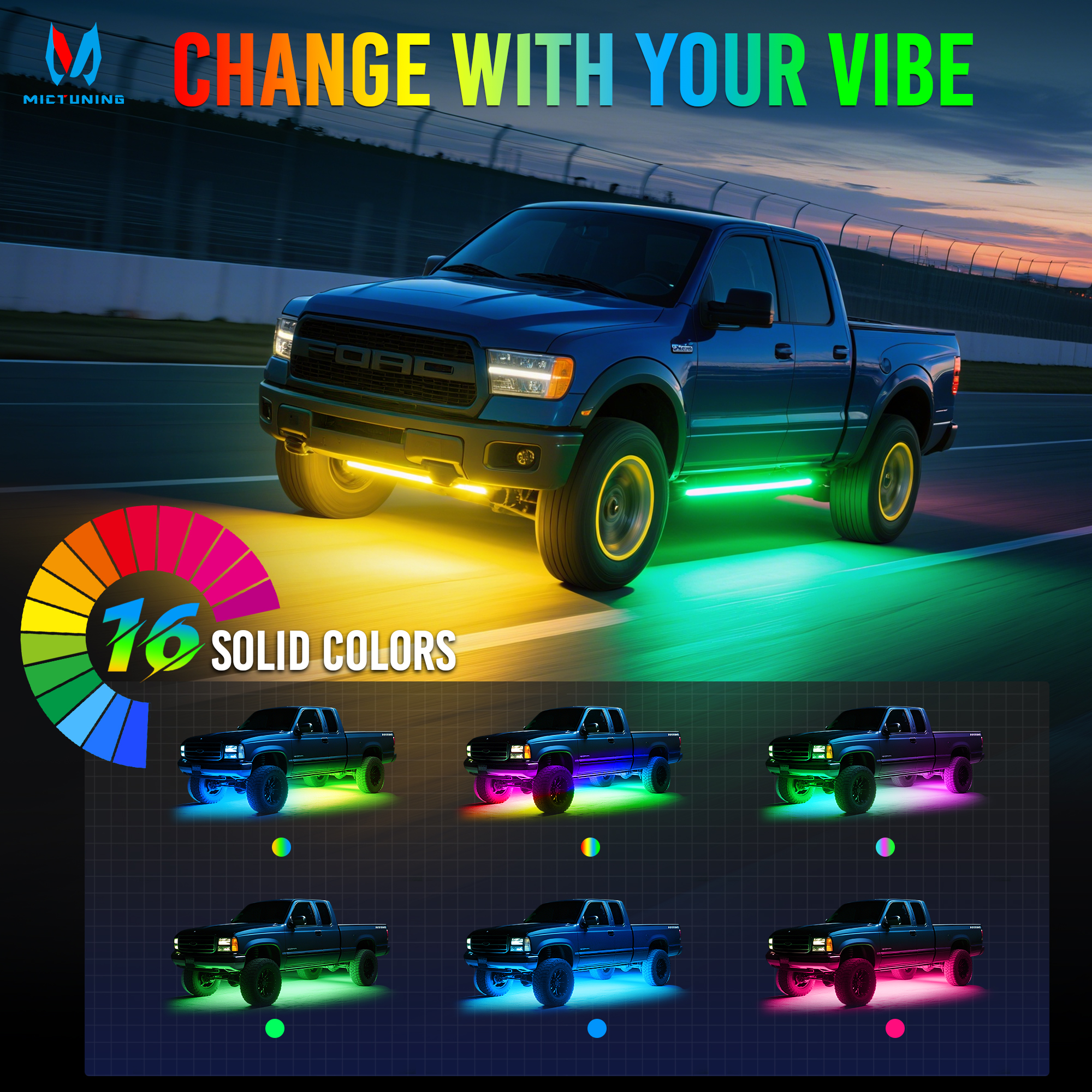 MICTUNING 8Pcs U8 RGB+IC Under - Rgb Underglow Strip ulasan dan harga