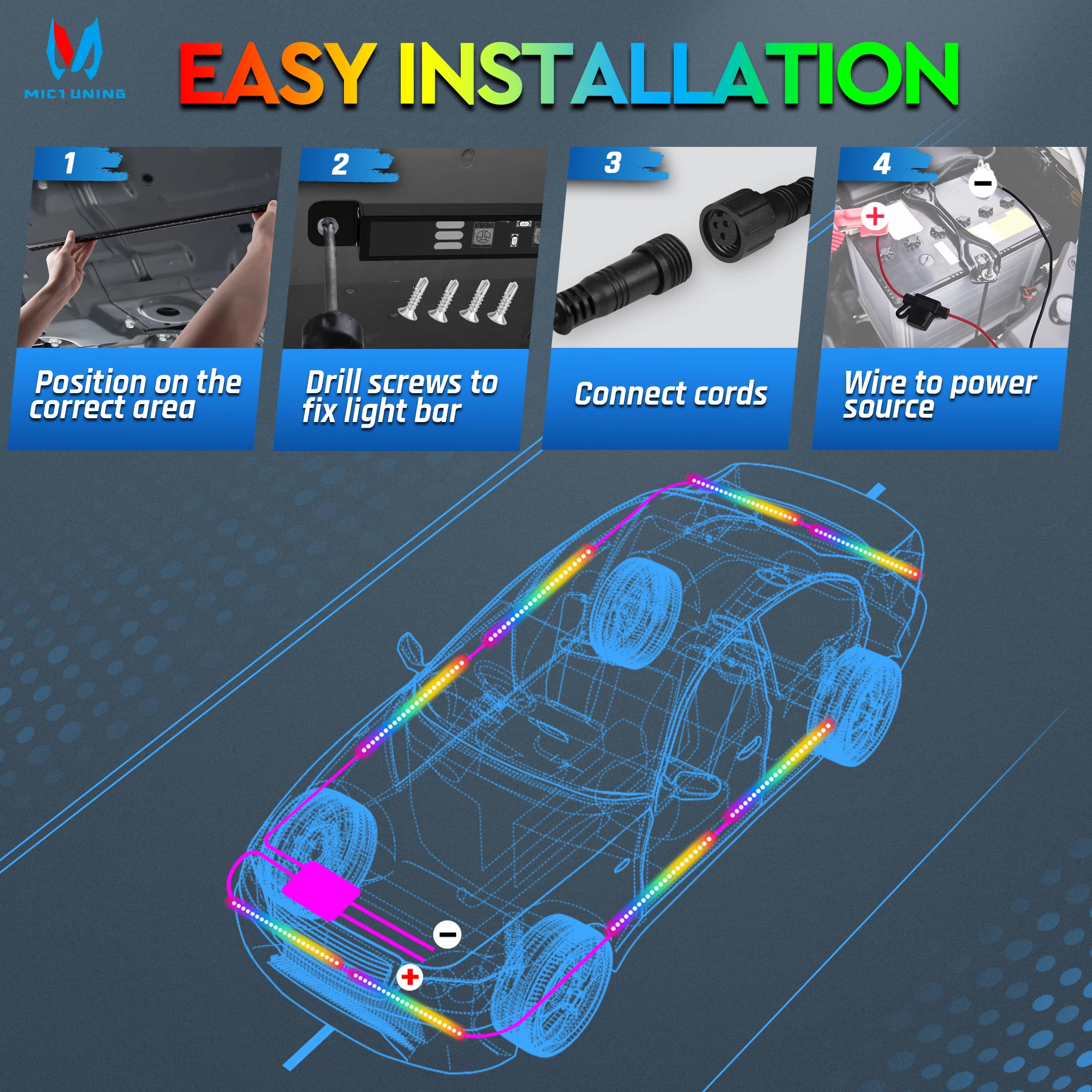 MICTUNING N8 Car Underglow Lig - Rgb Underglow Strip ulasan dan harga