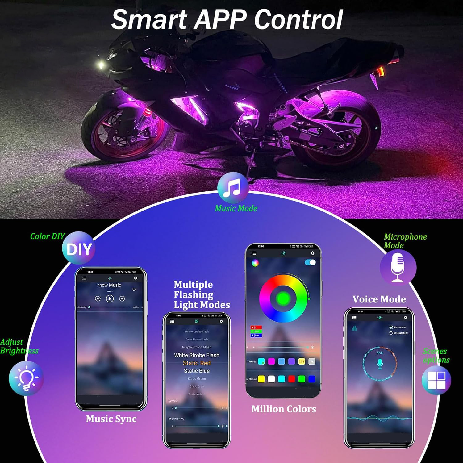 12in1 New Motorcycle Atmospher - Rgb Underglow Strip ulasan dan harga