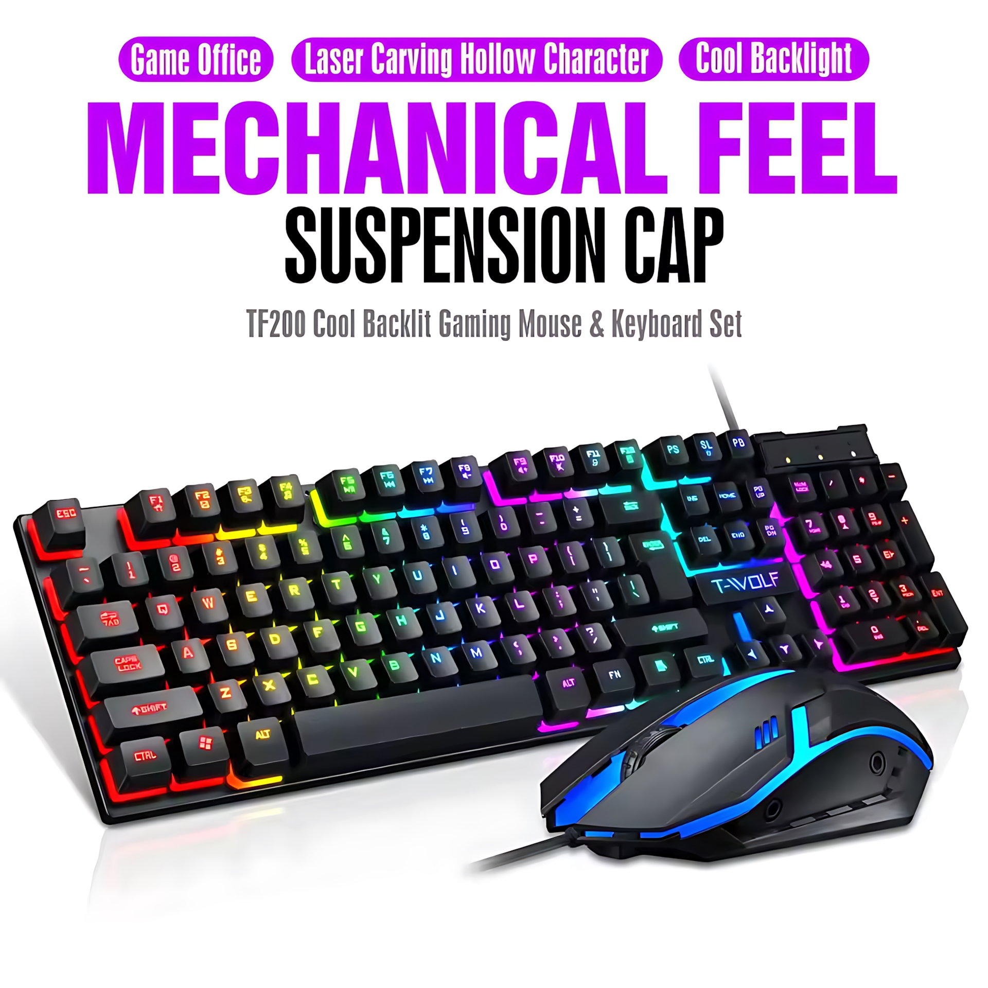 Rainbow Backlit Wired Keyboard - Gaming Keyboard Bundle ulasan dan harga