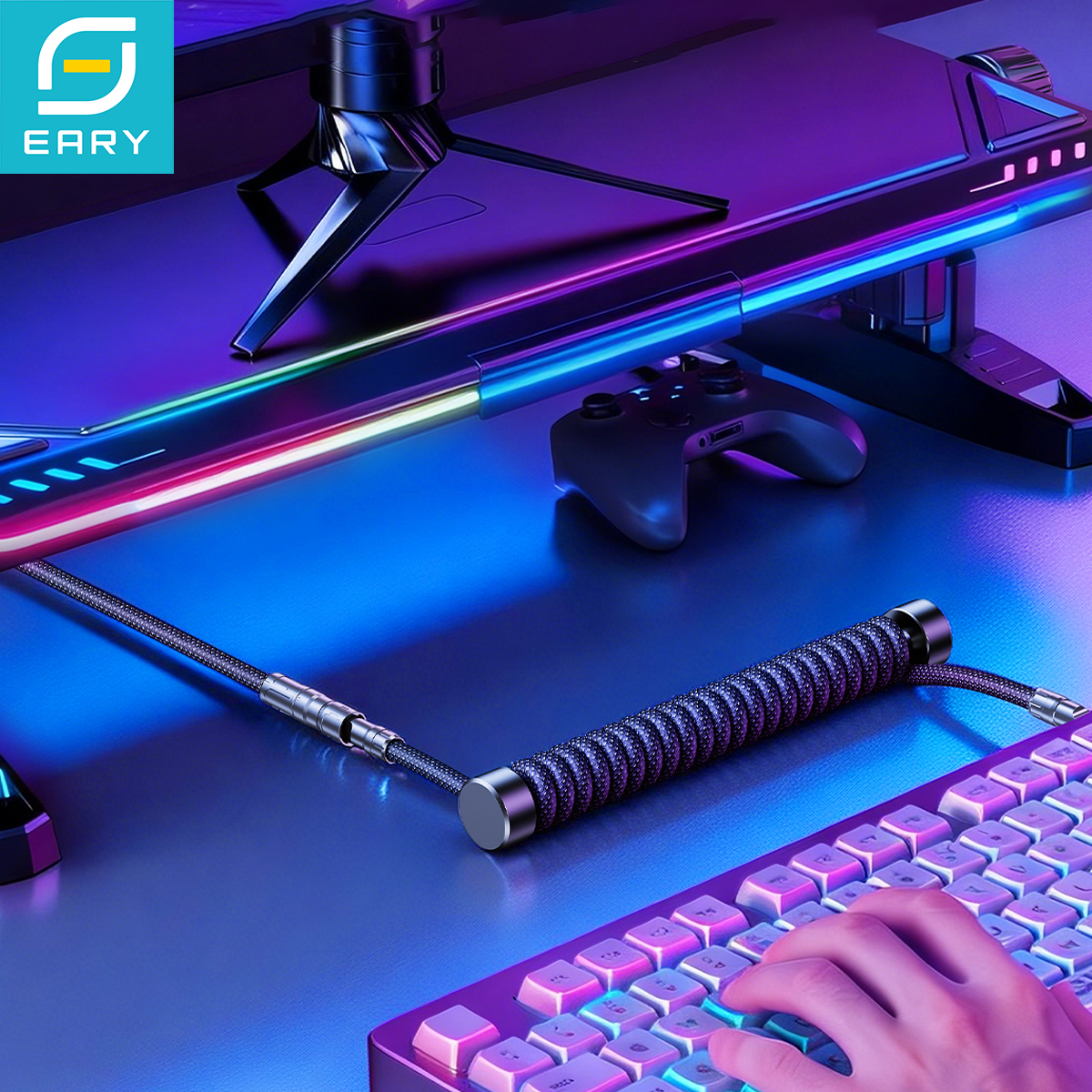 Eary 1.2m Coiled Keyboard Cabl - Gaming Keyboard Types ulasan dan harga