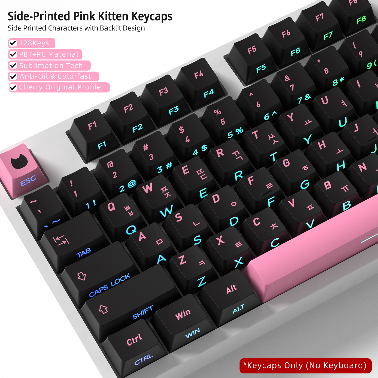 Cute Cat Side Printed Korean K - Keyboard Gaming Black ulasan dan harga